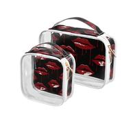Amooorous 2 Pack Gothic Style Darkness Bleed Labbra Rosso trasparente decorativo viaggio kit da toeletta TSA approvato riutilizzabile viaggio trucco borsa Airport Airline Compliant maquillaje, Stile