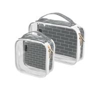 Amooorous 2 Pack Grigio Tile Texture chiaro decorativo grandi borse da toilette per le donne TSA approvato trasparente piccolo trucco borsa da uomo kit da barba de maquillaje, Texture piastrelle