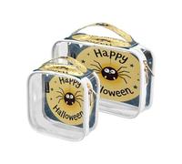 Amooorous 2 Pack Happy Halloween Cartoon Carino Nero chiaro decorativo mens borse da toilette TSA approvato portatile grandi borse cosmetiche per le donne rasatura essenziale de maquillaje para,