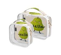 Amooorous 2 Pack Hello Cartoon Carino Verde Pera chiaro decorativo viaggio kit da toilette TSA approvato riutilizzabile viaggio borse trucco viaggio essenziale Bolsa de almacenamiento, Ciao Cartoon