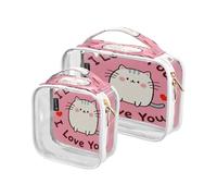 Amooorous 2 Pack I Love Your Valentine Cartoon Cat chiaro decorativo grande borse da toilette per le donne TSA approvato borse da viaggio cosmetici impermeabili per le donne Aeroporto Compagnia aerea