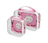 Amooorous 2 Pack I Love Your Valentine Cartoon Rabbit chiaro decorativo toilette borsa piccola TSA approvato multifunzionale trucco borsa viaggio aeroporto compagnia aerea conforme Bolsa de