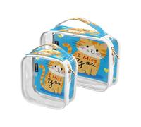Amooorous 2 Pack I Miss You Cartoon Cute Brown Cat chiaro decorativo borse trucco per le donne TSA approvato trasparente cosmetico borsa da barba essenziale maquillaje, I Miss You Cartoon carino gatto