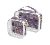 Amooorous 2 Pack Lavanda Oro Grigio Marmo Art chiaro decorativo borsa da toilette set TSA approvato impermeabile grandi borse cosmetiche per le donne Kit da barba da uomo Bolsa de almacenamiento,