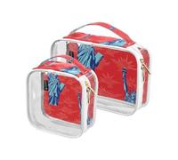 Amooorous 2 Pack Liberty Pattern Blu Rosso chiaro decorativo borse da toilette per TSA approvato impermeabile cosmetico borsa da viaggio Aeroporto Airline Compliant Bolsa de almacenamiento, Modello