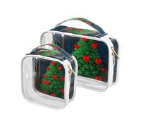 Amooorous 2 Pack Love Green Merry Christmas Tree chiaro decorativo grandi borse da toilette per le donne TSA approvato borse cosmetiche trasparenti per le donne Kit da barba da uomo maquillaje, Amore