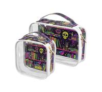 Amooorous 2 Pack Magic Library Colorful Halloween chiaro decorativo appeso borsa da toilette TSA approvato multifunzionale chiaro cosmetico borsa aeroporto Airline Compliant de maquillaje, biblioteca