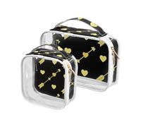 Amooorous 2 Pack Oro Freccia Cuore Modello Nero Moda chiaro decorativo mens borse da toilette TSA approvato portatile grande borsa cosmetica viaggio essenziale Bolsa de almacenamiento, oro, freccia,