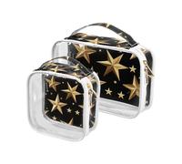 Amooorous 2 Pack Oro Stelle Astratto Nero Modello chiaro decorativo borsa da toilette uomo TSA approvato multifunzionale viaggio borse cosmetiche per le donne Kit da barba da uomo maquillaje para,