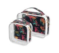 Amooorous 2 Pack Parigi Paesi Terra Vivid Color chiaro decorativo toilette borsa grande TSA approvato trasparente grandi borse cosmetiche per le donne Aeroporto Compagnia aerea Compliant de maquillaje