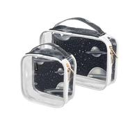 Amooorous 2 Pack Space Planets Stars Nero chiaro decorativo viaggio kit da toilette TSA approvato borse da viaggio cosmetici riutilizzabili per le donne Kit da barba da uomo para maquillaje, Pianeti