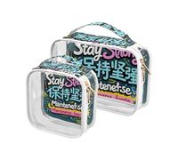 Amooorous 2 Pack Stay Strong Slogan Navy Blue chiaro decorativo borse da toilette per TSA approvato impermeabile trucco borsa da viaggio Kit da barba da uomo Bolsa de almacenamiento, Stay strong