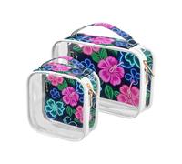 Amooorous 2 Pack Summer Neon Hibiscus Frangipani Flower chiaro decorativo toilette borsa piccola TSA approvato riutilizzabile cosmetico borsa viaggio viaggio essenziale de maquillaje para, Fiore di