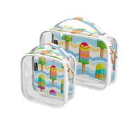 Amooorous 2 Pack Summer Wave Pattern Popsicle Colorful chiaro decorativo mens borse da toilette per viaggiare TSA approvato impermeabile sacchetto cosmetico viaggio rasatura essenziale de maquillaje,