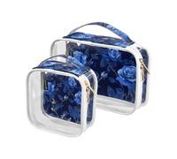 Amooorous 2 Pack Unico Rosa Fiore Royal Blu chiaro decorativo mens borse da toilette TSA approvato multifunzionale trucco borsa organizzatore Mens rasatura kit de maquillaje, Fiore unico rosa blu