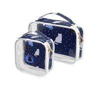 Amooorous 2 Pack Universe Stars Starry Cat Beauty case grande approvato TSA Sacchetti cosmetici riutilizzabili da donna per la rasatura essenziali Bolsa la macchia, stelle dell'universo, Universo