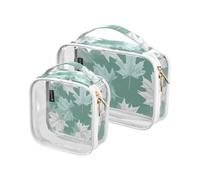 Amooorous 2 Pack Verde e Bianco Autunno Foglie d'Acero chiaro decorativo borsa da toilette per le donne TSA approvato borse da viaggio portatile trucco da uomo kit da barba de maquillaje, Foglie