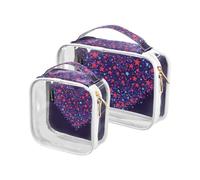 Amooorous 2 Pack Viola Cuore Giorno Rosso e Blu Stelle chiaro decorativo borsa da toilette uomo TSA approvato borse impermeabili per le donne viaggio essenziale maquillaje para, Purple Heart Day