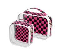 Amooorous 2 Pack Viola e Nero American Plaid chiaro decorativo grandi borse da toilette per le donne TSA approvato trasparente borsa trucco organizzatore Kit da barba da uomo Bolsa de almacenamiento,