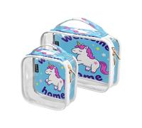 Amooorous 2 Pack Welcome Home Cute Cartoon unicorni chiaro decorativo borsa da toilette viaggio TSA approvato borse cosmetiche trasparenti per le donne per la borsa rasatura essenziale Bolsa de