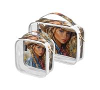 Amooorous 2 Pack Western Cowgirl Bella Colorato chiaro decorativo mens borse da toilette TSA approvato impermeabile viaggio borsa cosmetica viaggio essenziale Bolsa de almacenamiento, Cowgirl