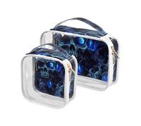 Amooorous 2 Pack Witchy Skull Blue Neon Eyes Halloween trasparente borsa da toilette decorativa appesa TSA approvata impermeabile borsa cosmetica da viaggio da uomo kit per la rasatura Bolsa de
