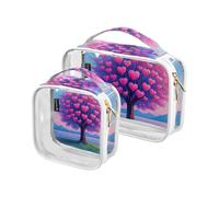 Amooorous 2 pezzi Cartoon Rosa Romantico Albero dell'Amore Trasparente Borsa da Viaggio Decorativa Approvata TSA Multifunzione Trucco Organizer Borsa da Barba Essenziale, Albero dell'amore rosa dei