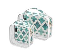 Amooorous 2 pezzi motivo geometrico piatto modello a quattro pass verde trasparente decorativo da viaggio set TSA approvato piccola borsa cosmetica impermeabile accessori da viaggio, motivo geometrico