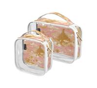 Amooorous 2 x beauty case con castello da favola in oro rosa trasparente decorativo approvato TSA piccola borsa cosmetica portatile aeroporto, compagnie aeree, compatibile con compagnie aeree,