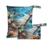 Amooorous 3d Creativo Pavimento Pittura Oceano Subacquea riutilizzabile sacchetto bagnato del bambino 2 Pack borsa per pannolini oggetti essenziali con maniglie per viaggi, piscina