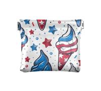 Amooorous 4 ° luglio Indipendenza Dayred e Blue Ice Cream PU Leather Small Coin Cute Makeup Periodo Bag per le donne, 4 luglio Independence DayGelato rosso e blu, 1 size