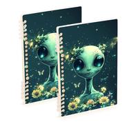 Amooorous A5 dimensioni Cartoon Alien Print Head Dark Green a righe carta per notebook 21,1 x 14,5 cm, materiale scolastico resistente all'usura per college 60 fogli per scuola e ufficio confezione da