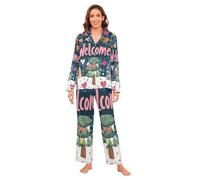 Amooorous Albero di San Valentino Love Hearts Pigiama Set Classico Button Down Piuma Polsino Pigiama di Seta Matrimonio Slumber Party M Pigiama para Mujer de Algodon Manica Lunga Loungewear 2 Pezzi