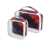 Amooorous Almacenamiento - Set di 2 astucci da bagno decorativi trasparenti da donna, colore nero e rosso, approvati dalla TSA e resistenti all'acqua, da viaggio, essenziali Bolsa di almacenamiento,