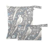 Amooorous Anmal Parrot Heart Grigio Bianco Borsa impermeabile riutilizzabile 2 Pack Bagno Bagnato Bagno con manici per il bagno e la palestra