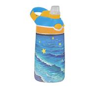 Amooorous Art Starry Beach Bottiglia d'acqua per bambini con coperchio con cannuccia, bocca larga, a tenuta stagna, bottiglia d'acqua trasparente per viaggi, campeggio, sport vaso de cafe