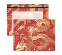 Amooorous Astucci robusti tascabili per lettere formato A4, confezione da 2 pezzi, per insegnanti, ritorno a scuola, drago dorato cinese