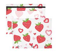 Amooorous Astuccio con 3 occhielli rinforzati, 3 fori, per raccoglitori a 3 anelli, confezione da 2 pezzi, per insegnanti, classe fragola, stile country, San Valentino