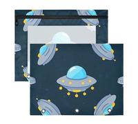 Amooorous Astuccio con 3 occhielli rinforzati, cartella in plastica per documenti formato A4, 2 confezioni da 2 articoli artistici per studenti e oggetti artistici con astronave carina, blu e grigio