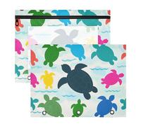 Amooorous Astuccio con cerniera liscia, tasca a 3 fori per lettere A4, confezione da 2 pezzi, per insegnanti, classe, beige, cartone animato, tartaruga, silhouette