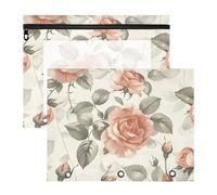 Amooorous Astuccio con cerniera liscia, tasca a 3 fori per lettere A4, confezione da 2 pezzi, per insegnanti, studenti, insegnanti, forniture vintage con rose