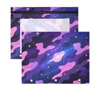 Amooorous Astuccio con cerniera portapenne per lettere A4, confezione da 2 pezzi, per insegnanti e università, motivo mimetico, stellato, viola, nero, blu