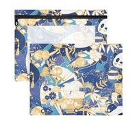 Amooorous Astuccio con cerniera, tasca a 3 anelli per lettere di carta A4, confezione da 2 pezzi, per studenti, studenti, insegnanti, cartoni animati, con simpatico panda blu e oro