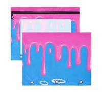 Amooorous Astuccio con cerniera, tasca a 3 fori per raccoglitori a 3 anelli, confezione da 2 pezzi, per studenti per il rientro a scuola, alla moda, pittura graffiti, blu e rosa