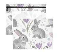 Amooorous Astuccio con cerniera, tasca a 3 fori per raccoglitori a 3 anelli, confezione da 2 pezzi, per insegnanti, ufficio, pupilla, giglio, calle, simpatici coniglietti