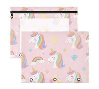 Amooorous Astuccio con cerniere lisce, per lettere A4, confezione da 2 pezzi, per studenti e università, carini cartoni animati con unicorni arcobaleno bianchi