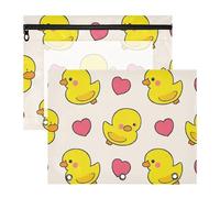 Amooorous Astuccio con tasca con cerniera, per lettere A4, confezione da 2 pezzi, per insegnanti, ritorno a scuola, cartone animato carino giallo anatra amore