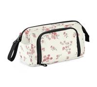 Amooorous Astuccio da viaggio di grande capacità, con manico, custodia rigida, per viaggi preppy, morbidi fiori rossi in primavera