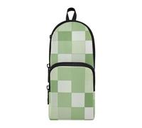 Amooorous Astuccio grande in nylon con motivo a scacchi verde chiaro e bianco, 3 scomparti, per ragazzi, grande capacità, cancelleria scolastica per insegnanti, scuola preppy, 1600 ml