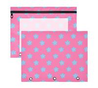 Amooorous Astuccio multiuso a 3 anelli con tasca per raccoglitori a 3 anelli, confezione da 2 pezzi, per insegnanti, classe, piccoli fiori blu, sfondo rosa